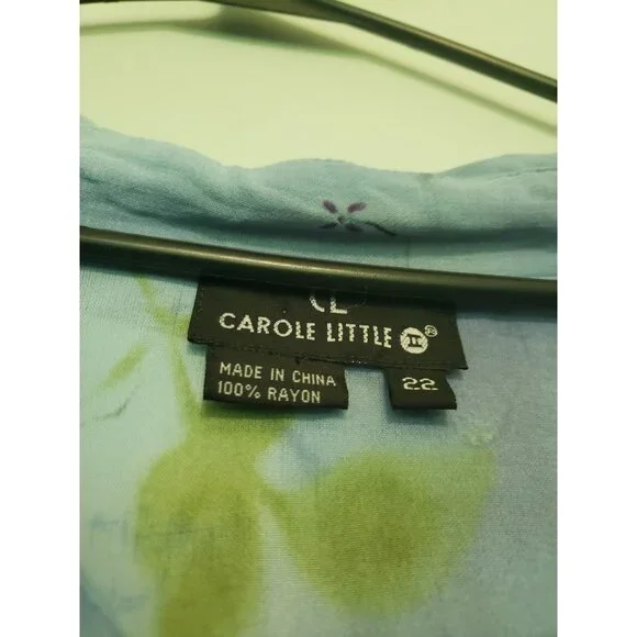 Carole Little Womens Plus 22 Shirt Blue Floral Button Front Sheer Rayon Spring - Picture 5 of 5